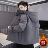 京识外套男夹克秋冬季新款加绒加厚棉服上衣服男装连帽潮流休闲宽松百 117灰色【款】 常规 XL