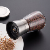 onlycook家用不锈钢现磨胡椒研磨器手动黑胡椒粒碾磨器花椒研磨瓶 高硼硅玻璃短款