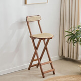 竹庭（zhuting）可折叠吧台椅日式藤编厨房高脚凳收银台酒吧餐厅椅子原木家用靠背 茶色悦藤折叠椅【大号】