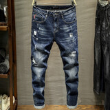 劈雳战车   2019新款蓝色乞丐破洞牛仔裤男潮牌秋季弹力韩版潮流百搭男裤子修身小脚裤休闲长裤 JSN-833蓝色 28