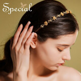 special欧美复古手工防滑发箍弹力式发饰发卡头饰女头箍 金色 复古造型L号