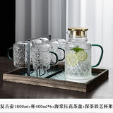 DELISOGA 复古海棠花冷水壶玻璃耐高温家用大容量凉水杯泡茶壶套装热水瓶 海棠壶+水杯6只+时尚架+海棠盘
