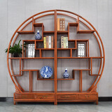 艺牛 大圆形博古架 实木中式仿古家具双半圆客厅隔断茶叶落地置物架子 双半圆博古架200*25*197cm
