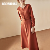 ROEYSHOUSE罗衣淑女连衣裙春装新款气质纯色修身优雅a摆长裙子00780 砖红色 S