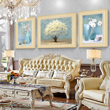 艺米 客厅装饰画现代简约沙发背景墙画欧式餐厅饭厅挂画美式发财树壁画 欧式雕纹黄框（复式装裱+高透有机玻璃） 两侧55X70-中间90X70cm|适合三人座沙发