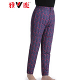 雅鹿中年老年羽绒裤女内胆冬季鸭绒弹力高腰裤内穿裤子 蓝色樱桃花（膝部无盖） 4XL (185)