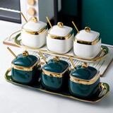 喜得润轻奢调料罐子陶瓷调料盒个性创意可爱调味瓶盐味精罐厨房家用带盖 纯白金 单个装【gift勺子】