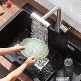 科恩纳（Coenna） 石英石水槽单槽厨房洗菜盆 花岗岩洗碗池台下盆带沥水槽 【D7647飞雨龙头】抽拉套餐