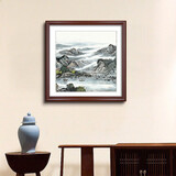 梓朗客厅挂画办公室装饰画正方形山水字画玄关壁画泰山日出靠山图墙画 S-步步高升 50*50CM 加厚柚木色实木框