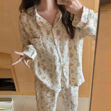 伊棠朵睡衣女春秋季纱布长袖卡通可爱小兔子日系甜美少女外穿家居服套装 1060卡通小熊-KS XL 女【110-130斤】