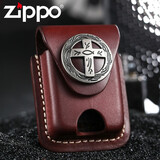 ZiPPO Zippo打火机原装正品棕色皮套新款徽章黑色真牛皮美国正版配件鹰十字架 棕色十字架
