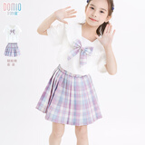 多妙屋女童JK套装儿童T恤夏装半身裙中大童学院风两件套薄66325白色160