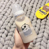 卡西菲（kaxifei）可爱奶嘴水杯成人创意个性玻璃杯女学生便携杯子可爱吸管杯果汁 奶瓶熊猫 300ml +杯刷
