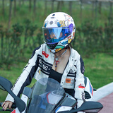 Orz摩托车头盔男女全盔四季蓝牙槽四季大尾翼机车跑盔3C认证新国标A1 招财猫极光蓝（可夜视） L