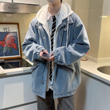 NEW OR MODE假两件毛呢大衣男士美式潮牌加厚外套男秋冬季韩版宽松连帽上衣服 蓝色 3XL