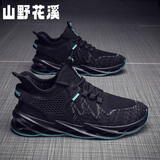 山野花溪夏季透气男鞋春秋男款网面网鞋运动跑步休闲软底鞋子潮鞋 黑蓝-青春jf118 40