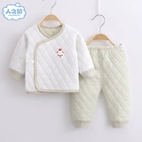 人之初新生儿衣服0-3个月纯棉保暖婴儿内衣和尚服套装秋冬季秋衣加厚初生衣服 彩棉绿（两用裆款） 59cm