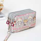 书果儿（SHU GUO ER）三层拉链零钱包女士布艺手拿包斜挎钱包男女款手抓包零钱收纳包 米底猫咪大号