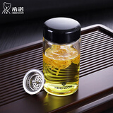 希诺（heenoor）玻璃杯单层加厚大容量男女士办公泡茶杯带滤网家用便携车载水杯子 紫罗兰-360毫升【带滤网】 【高硼硅玻璃杯体】带杯套