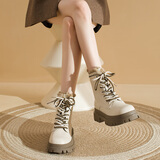 奥古狮登马丁靴女2025新款冬季加绒爆保暖厚底雪地靴英伦风中筒短靴棉鞋 634217米卡其色【厚绒】 37