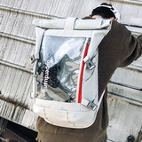 沫茵 高中生书包男韩版时尚潮流个性大容量背包女日韩港风初中生大学生双肩包透明学院风ins潮牌旅游包 浅灰色