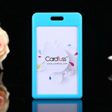 卡富仕（cardfuss） 推合滑盖卡套配易拉扣伸缩挂绳胸牌吊牌挂脖厂牌IC门禁卡套胸卡套外壳保护套 T3天蓝竖 1个
