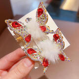 梦逸会动的蝴蝶发夹儿童灵动立体会飞的翅膀头花发饰女童发卡 蝴蝶发夹红色一对