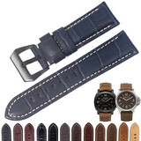 征途适配沛纳海疯马皮表带PAM111真皮表带男针扣441 359手表链配件 (黑色针扣)蓝色竹节白线 26mm