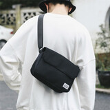 丛林鸟 挎包男潮帆布邮差包日系简约复古宽肩带斜挎包女文艺学生单肩包小 黑色