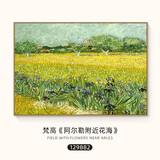 梵高丰收油画世界名画客厅沙发背景墙装饰画大气餐厅壁画三联挂画 阿尔勒的花海 50*40CM布纹膜单联画