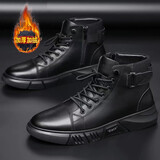 爱洛斯汀堡马丁靴男秋冬季男鞋新款男士加绒靴子韩版高帮鞋百搭休闲皮鞋 X17黑色【加绒款】 41