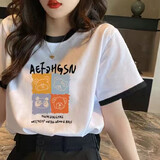 欧洛黛短袖t恤女2025夏季新款宽松百搭显瘦时尚休闲体恤女上衣女士短袖 [黑领] 四方熊 XL