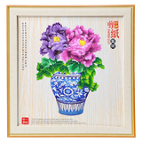 燕云州蔚县手工剪纸工艺品熊猫摆件中国风特色礼物送老外出国礼品 彩色富贵满堂(大号26*26cm)