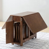 丝美家实木可折叠餐桌子伸缩功能家用饭台桌组合省空间小户型收纳餐桌 胡桃色 1.45m 一桌六椅（收纳6椅）