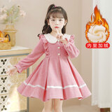 安妮优儿（Anneyol）女童连衣裙秋季2025新款秋装小女孩秋冬裙子儿童洋气女童装公主裙 粉色加绒 120