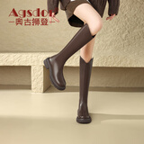 奥古狮登（Agsdon）长筒靴女秋冬季英伦风v口不过膝骑士靴百搭女靴 624049 咖啡 36