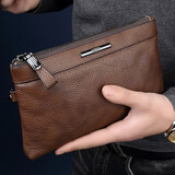 澳懿男士手包真皮时尚手拿包手机包休闲手夹包手抓包小包男商务牛皮钱 卡其色款 小号【长22.5高13.5厚3.5公分】