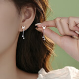 芯奢S999足银蝴蝶流苏耳环女小众设计感耳坠纯银耳钉养耳免摘甜美耳饰 S999足银蝴蝶耳钉单只