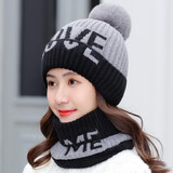 浩冠 帽子女冬季户外骑车防风帽加厚加绒保暖毛线帽围巾冬天防寒针织帽 深灰色 帽子围脖两件套