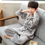 童话课堂儿童睡衣男童秋冬法兰绒中大童男孩家居服冬季小孩加厚珊瑚绒套装 FLR-1110浅灰色 150 建议身高135-145厘米左右