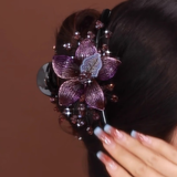 两世欢高端复古抓夹女2025新款手工蝴蝶鲨鱼夹优雅发夹头饰生日礼物 花朵抓夹