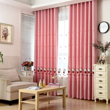 赫伊莎 女孩儿童房窗帘 卡通猫粉色卧室棉麻布料保暖成品定制 KT猫布帘 挂钩款-1.5宽x2.5高-单片装