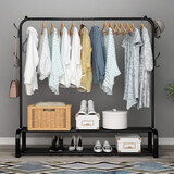 乐活时光简易晾衣架落地金属晒衣架室内卧室置物架阳台多功能挂衣架 黑色-加长双层150加长款