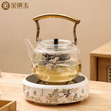 金镶玉煮茶套装 电陶炉玻璃煮茶壶器家用全自动围炉煮茶 岳恒百鸟争鸣