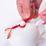 肖字和德 茶具配件绑壶绳编织茶壶绳子绑系壶盖紫砂茶壶盖绳子创意 红色带珠-绑壶绳