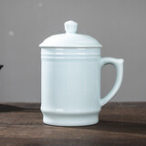 九楼阁 景德镇大容量陶瓷茶杯男办公带盖釉中彩高白瓷水杯超大号 粉青 500ml 1个 中号不带描金