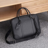 JUINA男士手提横款公文包牛皮大容量14-15英寸商务通勤简约出差定型 黑色十字纹小号 大包 14英寸