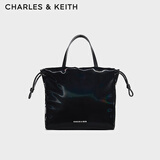CHARLES&KEITH柔软油蜡抽绳手提单肩托特包包女包生日520礼物CK2-30151421 CK2-30151421-1Jet Black黑色 S