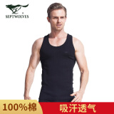 七匹狼男士背心男100%纯棉健身运动背心打底衫舒适透气跨栏吊带汗衫内衣 细螺纹纯棉单条（黑色） XL (175/100 推荐体重130-150斤)