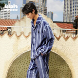 野兽派家居（tbh）男士睡衣 都市野兽黑豹法兰绒家居服套装可外穿冬季情侣睡衣女冬 黑豹法兰绒家居服套装 深蓝条纹 L